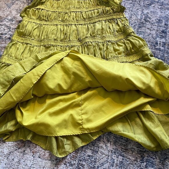 QP Designers Ruffle Tier Dress Women S Moss Green Lined Peasant High Neck Midi - Picture 3 of 10